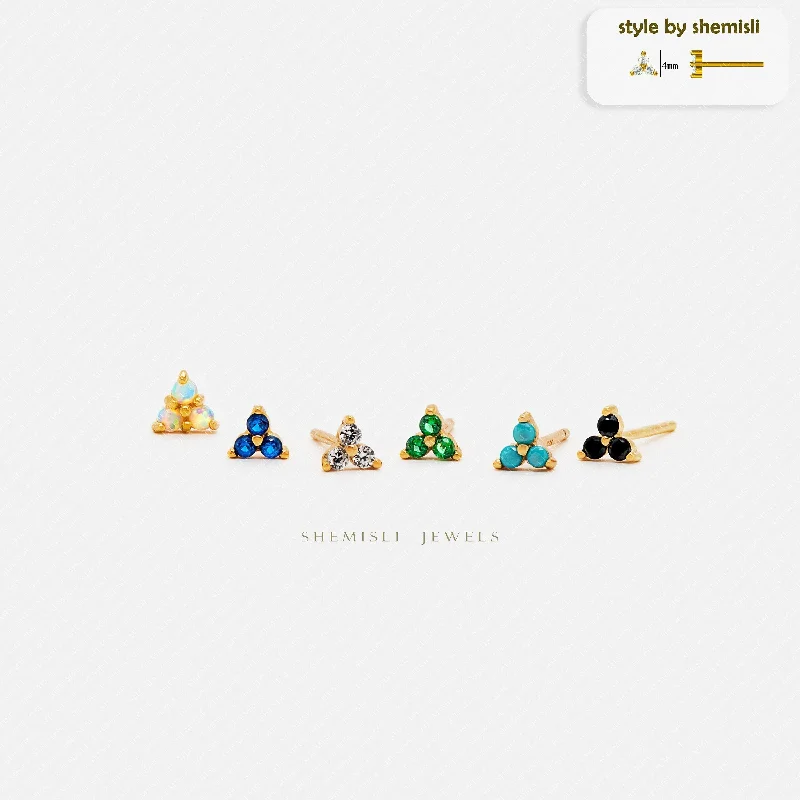 Tiny Clover Flower Stud, White Emerald Turquoise Sapphire Black Opal, Unisex, Gold, Silver SHEMISLI SS039, SS151, SS152, SS244, SS245, SS184 Tiny Clover Flower Stud, White Emerald Turquoise Sapphire Black Opal, Unisex, Gold, Silver SHEMISLI SS039, SS151, SS152, SS244, SS245, SS184