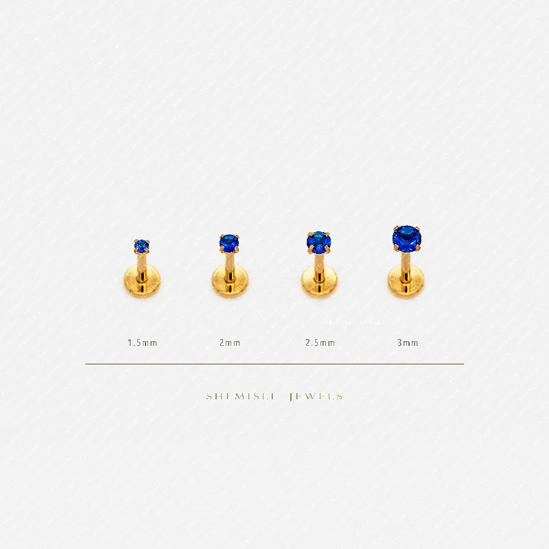 Tiny Sapphire Threadless Flat Back Tragus Stud, September Birthstone, 20,18,16ga, 5-10mm, Unisex, Surgical Steel SS517 Tiny Sapphire Threadless Flat Back Tragus Stud, September Birthstone, 20,18,16ga, 5-10mm, Unisex, Surgical Steel SS517