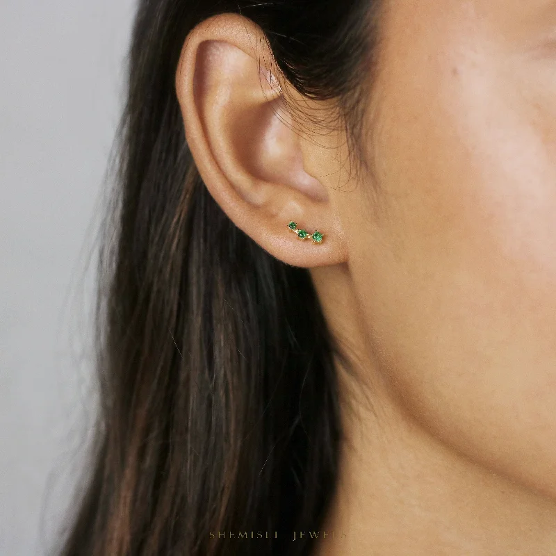 Tiny Triple Stones Climber Stud Earrings, White, Emerald, Turquoise, Sapphire, Black, Unisex, Gold, Silver SS125, SS126, SS248, SS249, SS250 Tiny Triple Stones Climber Stud Earrings, White, Emerald, Turquoise, Sapphire, Black, Unisex, Gold, Silver SS125, SS126, SS248, SS249, SS250