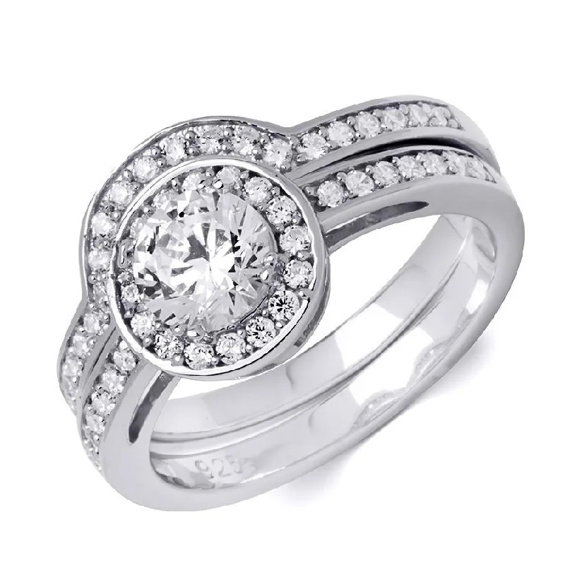 Open - Band Fashion Rings in Sterling Silver with Gemstone InlaysWomens 1.0 Ct Wedding Band Engagement Ring Set Round Cut Solid Silver Open - Band Fashion Rings in Sterling Silver with Gemstone InlaysWomens 1.0 Ct Wedding Band Engagement Ring Set Round Cut Solid Silver