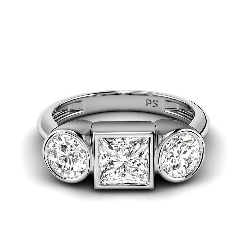 Black - onyx and silver commemorate rings for a sleek contrast1.10-1.30 CT Round & Princess Cut Diamonds - Three Stone Ring Black - onyx and silver commemorate rings for a sleek contrast1.10-1.30 CT Round & Princess Cut Diamonds - Three Stone Ring