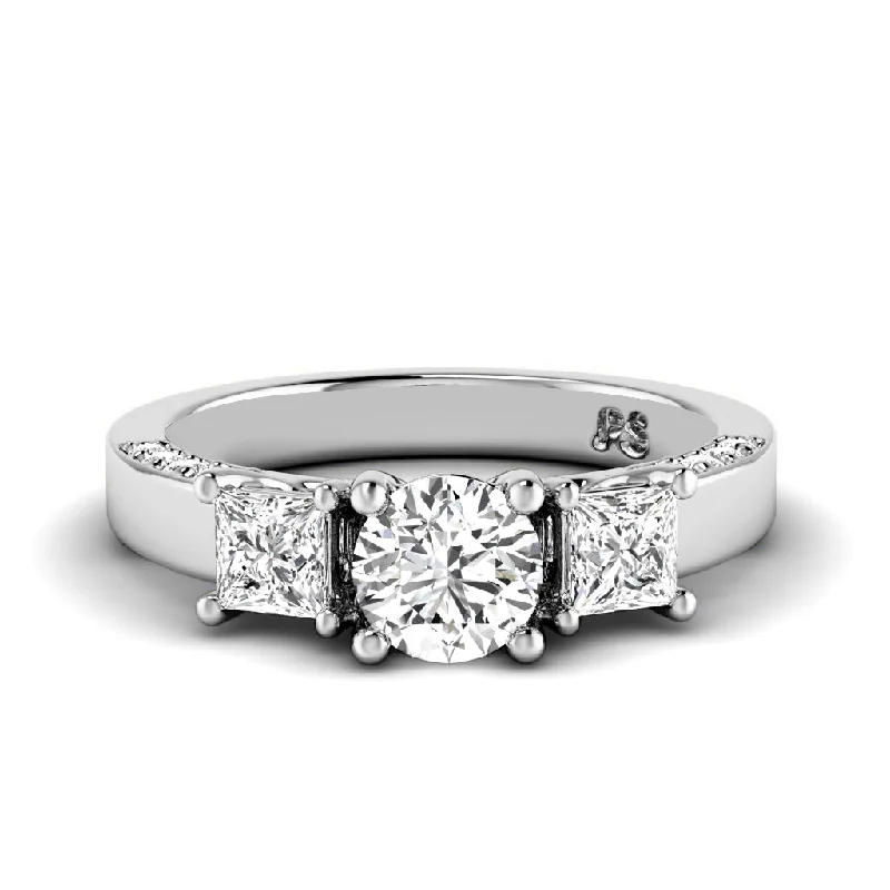 Commemorate rings with a channel - set row of sapphires1.30-1.55 CT Round & Princess Cut Diamonds - Three Stone Ring Commemorate rings with a channel - set row of sapphires1.30-1.55 CT Round & Princess Cut Diamonds - Three Stone Ring
