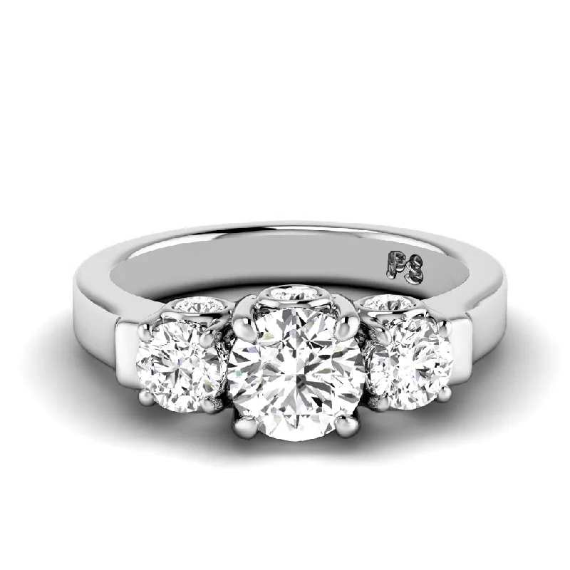 Custom - made commemorate rings with hand - carved initials1.55 CT Round Cut Diamonds - Three Stone Ring