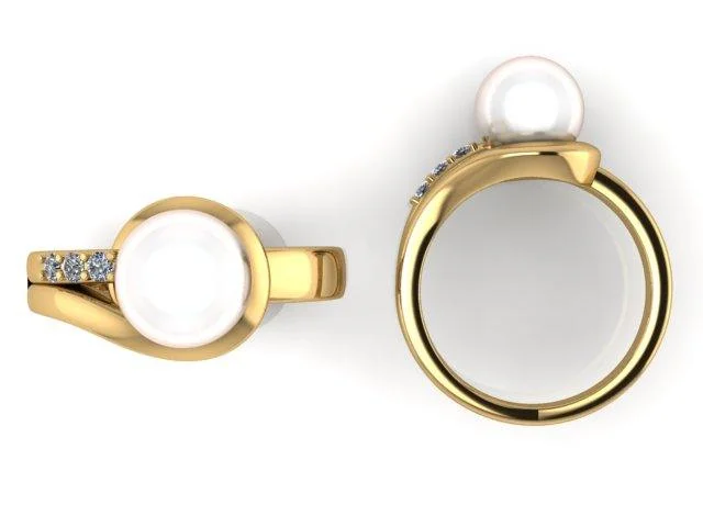 Rings to commemorate a pet's memory with a paw - print engraving9mm Pearl and Diamond Ring Gold Rings to commemorate a pet's memory with a paw - print engraving9mm Pearl and Diamond Ring Gold