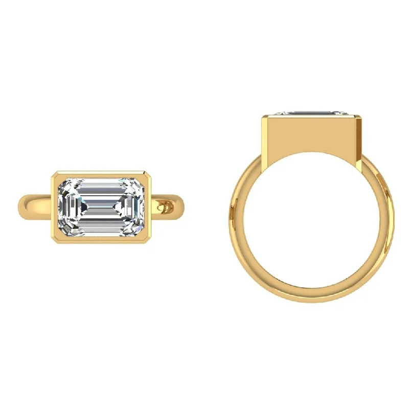Commemorate rings with a diamond - and - citrine combinationEast West Emerald Cut Diamond Solitaire Bezel Setting Commemorate rings with a diamond - and - citrine combinationEast West Emerald Cut Diamond Solitaire Bezel Setting