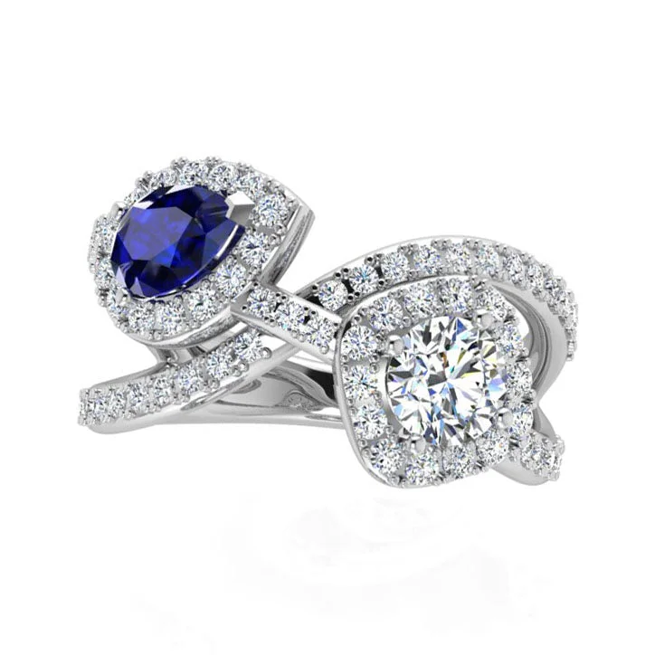 Commemorate rings with a channel - set row of sapphiresRound Diamond and Pear Sapphire Toi Et Moi Ring Commemorate rings with a channel - set row of sapphiresRound Diamond and Pear Sapphire Toi Et Moi Ring