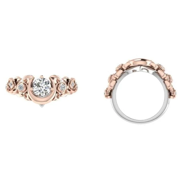 Two - tone metal commemorate rings for a unique lookTwo Tone Gold Flower and Moon Ring Two - tone metal commemorate rings for a unique lookTwo Tone Gold Flower and Moon Ring