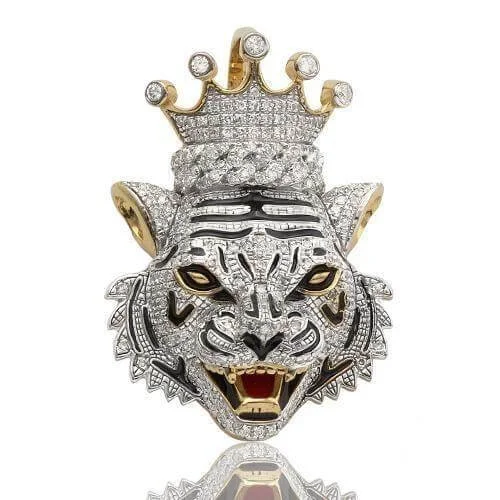 Pave - Set Cubic Zirconia Crown Pendant Necklace for Little Princess - Themed Birthday Parties10KY 0.80CTW MICROPAVE DIAMOND TIGER KING Pave - Set Cubic Zirconia Crown Pendant Necklace for Little Princess - Themed Birthday Parties10KY 0.80CTW MICROPAVE DIAMOND TIGER KING