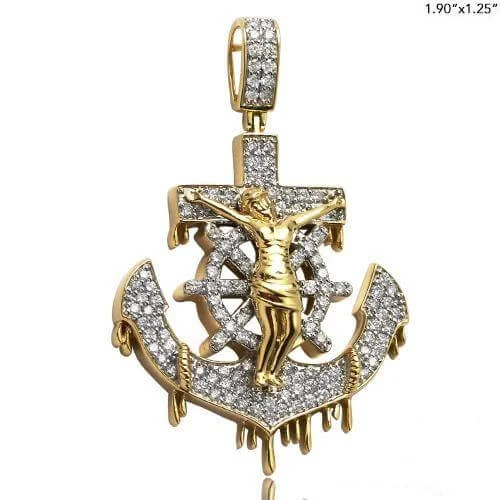 Hypoallergenic Stainless Steel Dog Tag Pendant Necklace for Active Men10KY 1.35CTW DRIPPING DIAMOND ANCHOR WITH CRUCIFIX Hypoallergenic Stainless Steel Dog Tag Pendant Necklace for Active Men10KY 1.35CTW DRIPPING DIAMOND ANCHOR WITH CRUCIFIX