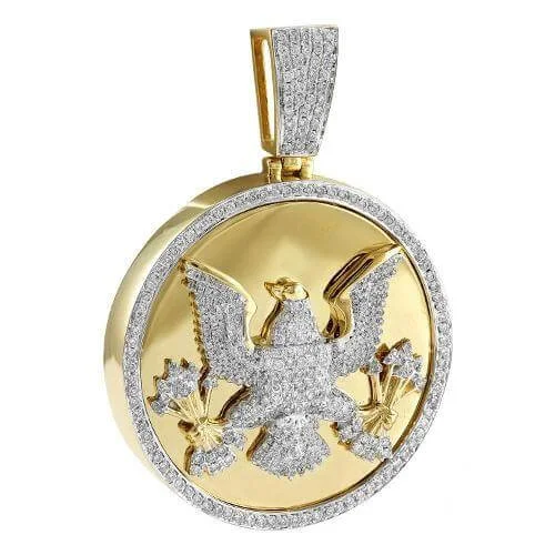 Magnetic - Closure Pendant Necklace with a Hidden Compartment for Secret Keepers10KY 2.00CTW DIAMOND PRESIDENTIAL EAGLE MEDALLION