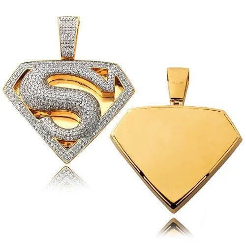 Double - Sided Pendant Necklace with a Photo Insert for Memory - Keepers10K 6.25CTW DIAMOND 'SUPERMAN' PENDANT Double - Sided Pendant Necklace with a Photo Insert for Memory - Keepers10K 6.25CTW DIAMOND 'SUPERMAN' PENDANT