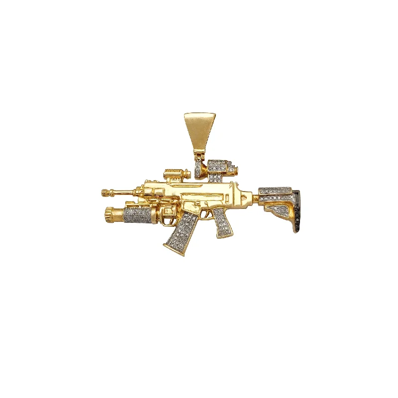 Double - Sided Pendant Necklace with a Photo Insert for Memory - KeepersDiamond Assault Rifle Pendant (Scope and Laser Sight) (10K) Double - Sided Pendant Necklace with a Photo Insert for Memory - KeepersDiamond Assault Rifle Pendant (Scope and Laser Sight) (10K)