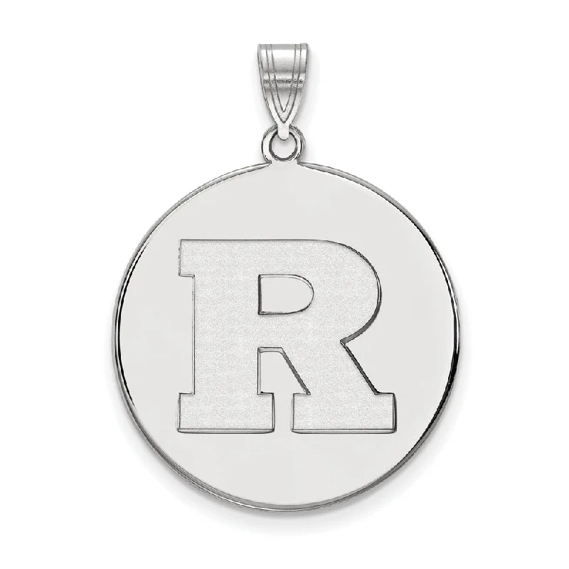 Custom - Engraved Initial Pendant Necklace in Sterling Silver for Mother's Day Gift10k White Gold Rutgers XL Initial R Disc Pendant Custom - Engraved Initial Pendant Necklace in Sterling Silver for Mother's Day Gift10k White Gold Rutgers XL Initial R Disc Pendant