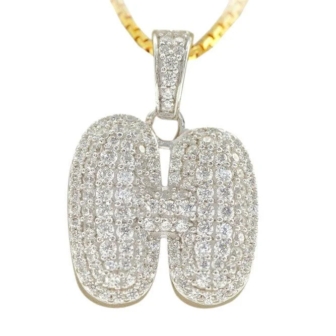 Pave - Set Cubic Zirconia Crown Pendant Necklace for Little Princess - Themed Birthday PartiesSilver Bubble Letter H Pendant Pave - Set Cubic Zirconia Crown Pendant Necklace for Little Princess - Themed Birthday PartiesSilver Bubble Letter H Pendant