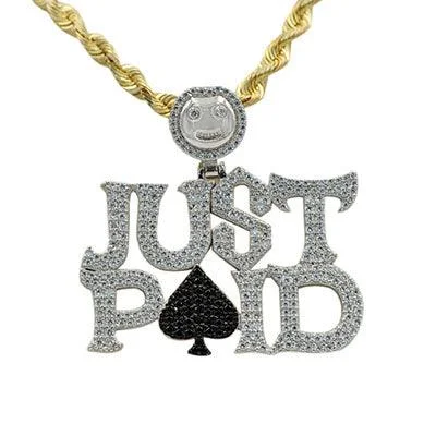 Magnetic - Closure Pendant Necklace with a Hidden Compartment for Secret KeepersSilver CZ "JUST PAID" Pendant Magnetic - Closure Pendant Necklace with a Hidden Compartment for Secret KeepersSilver CZ "JUST PAID" Pendant