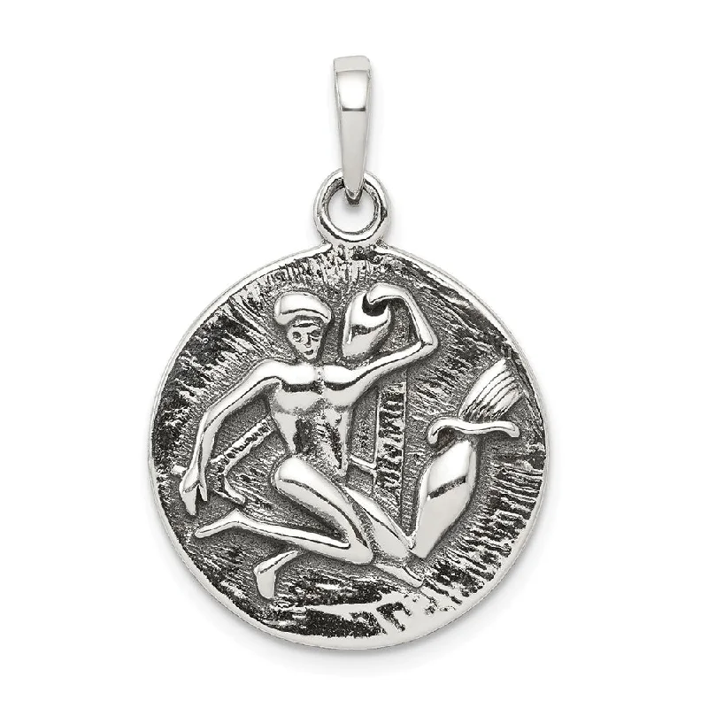 Pave - Set Cubic Zirconia Crown Pendant Necklace for Little Princess - Themed Birthday PartiesSterling Silver Aquarius the Water Bearer Zodiac Embossed Pendant Pave - Set Cubic Zirconia Crown Pendant Necklace for Little Princess - Themed Birthday PartiesSterling Silver Aquarius the Water Bearer Zodiac Embossed Pendant