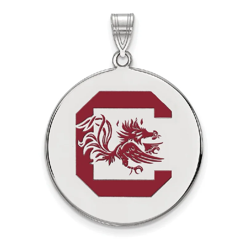 Cross - Stitch - Embroidered Floral Pendant Necklace for Handicraft AficionadosSterling Silver South Carolina XL Red Enamel Disc Pendant Cross - Stitch - Embroidered Floral Pendant Necklace for Handicraft AficionadosSterling Silver South Carolina XL Red Enamel Disc Pendant