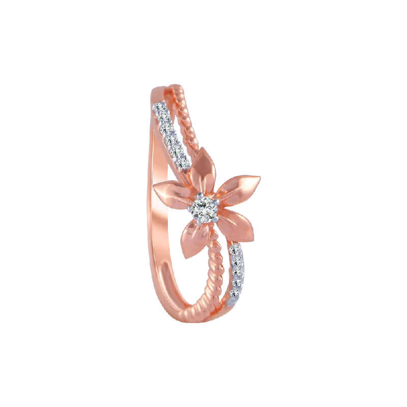 Women's Diamond Rings with Side - Stone Pave Setting for a Sparkling and Continuous Shine14KT (585) Rose Gold And Diamond Ring For Women