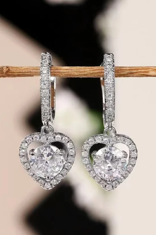 Large hoop earrings2 Carat Moissanite Platinum-Plated Heart Drop Earrings
