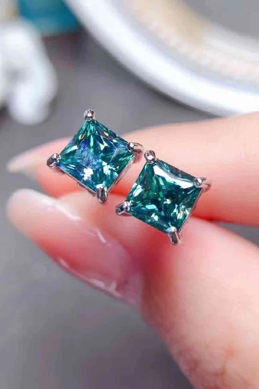 Hoop earrings for women2 Carat Square Moissanite Four-Prong Earrings