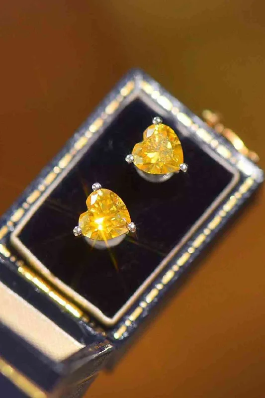 Sterling silver hoop earrings2 Carat Yellow Heart Moissanite Platinum-Plated Earrings