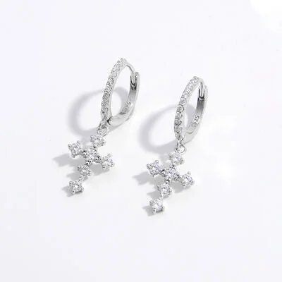 Minimalist hoop earrings925 Sterling Silver Inlaid Zircon Cross Dangle Earrings