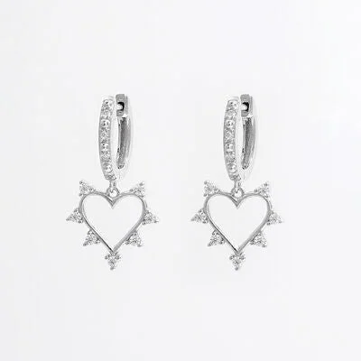Small hoop earrings925 Sterling Silver Inlaid Zircon Heart Dangle Earrings
