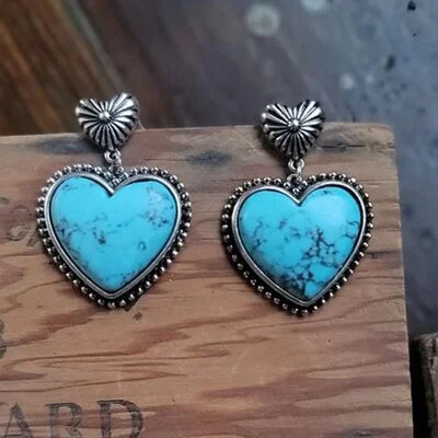 Statement hoop earringsArtificial Turquoise Alloy Heart Dangle Earrings