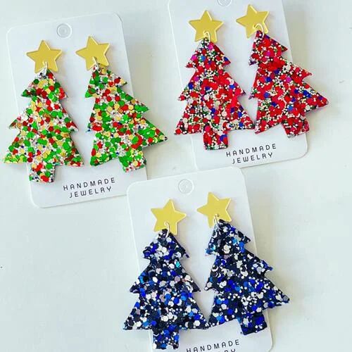 Silver hoop earringsChristmas Tree Acrylic Dangle Earrings