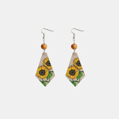 Sterling silver hoop earringsFloral Wooden Teardrop Earrings
