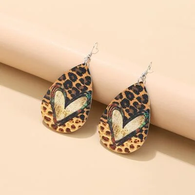 Rose gold hoop earringsPU Leather Leopard Teardrop Earrings