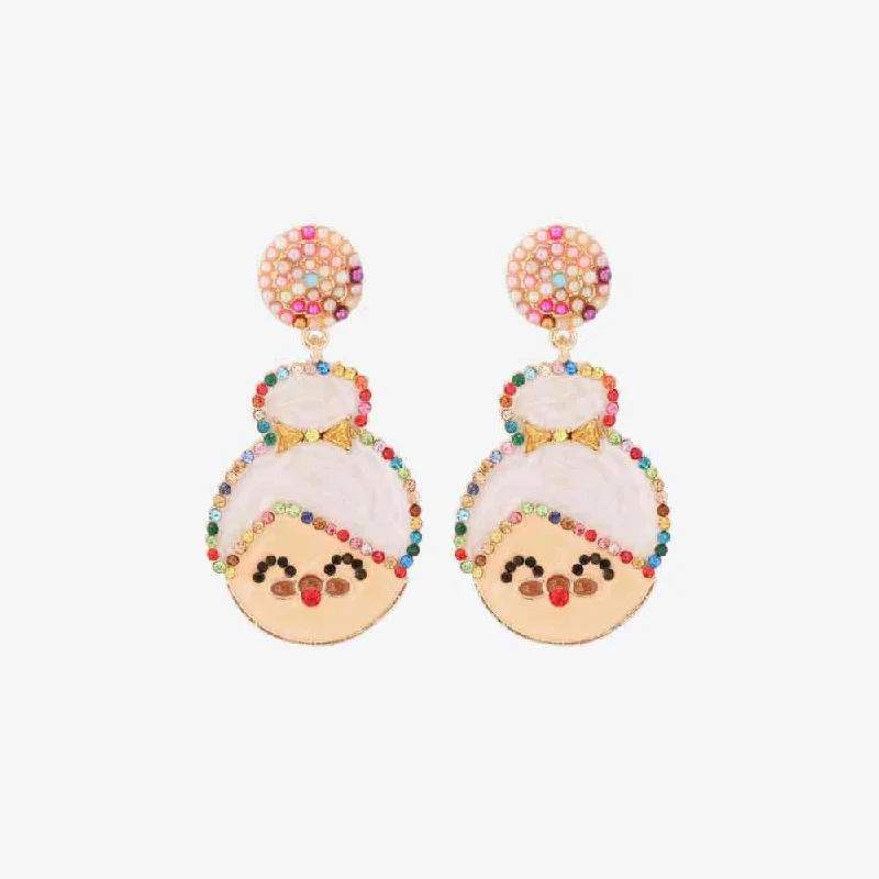 Lightweight hoop earringsRhinestone Alloy Mrs. Claus Earrings