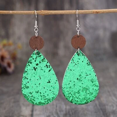 Oval hoop earringsSequin PU Leather Wooden Dangle Earrings