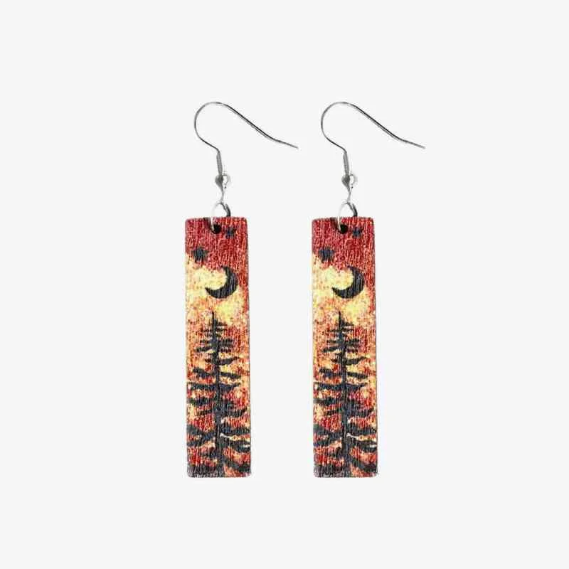 Hoop earrings for womenSquare Shape Wooden Dangle Earrings