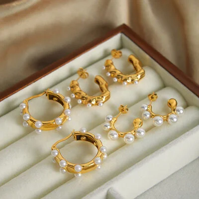 Oval hoop earringsSynthetic Pearl 18K Gold-Plated Earrings