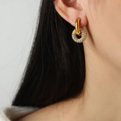 Minimalist hoop earringsTitanium Steel Inlaid Zircon Double-Hoop Earrings